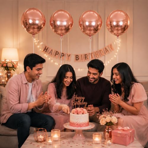Image of Party Propz Disco Party Decorations -4Pcs Rose Gold 4D Foil Balloons for Party 18 Inch Round Foil Balloons for Birthday, Anniversary, Baby Shower, Bridal Shower, Bachelorette & Party Decorations(Foil)