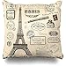 945 Taie D’Oreiller 45x45cm Doux Cadeau Housse De Coussin Timbre Romantique Paris Affranchissement Français Vintage Écriture Tour Voyage Eiffel Stylo Poste Aérienne
