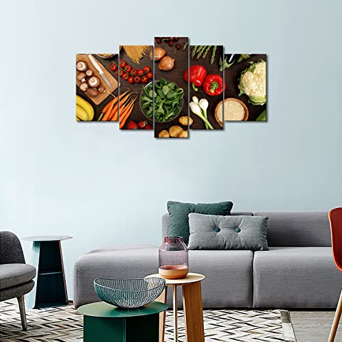 5 Panel Wall Art Fresh Look Color Healthy Eating Of A Table Top Full Of Fresh Vegetables Fruit And Other Healthy Foods Painting Pictures Print On Canvas Fruit The Picture For Home Modern Decoration #TOP1