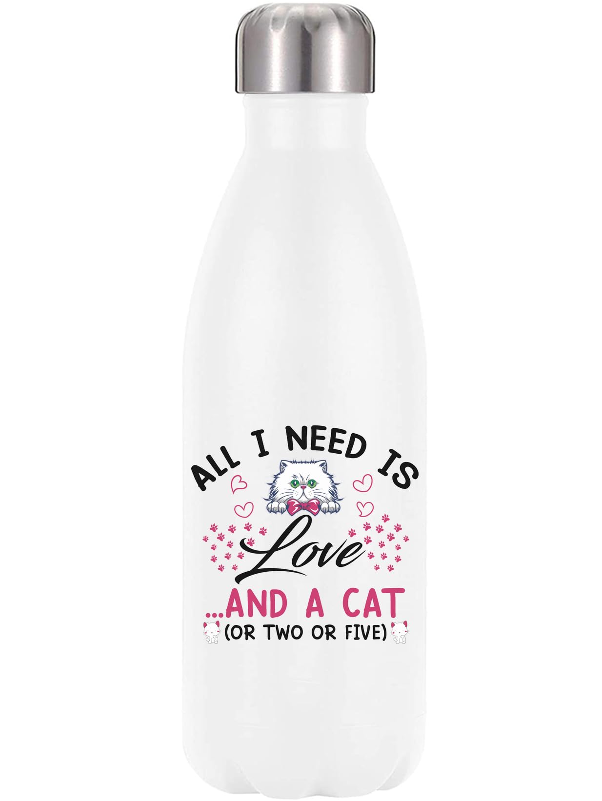 Botella térmica de 350 ml para amantes de los gatos con frase All I Need is Love