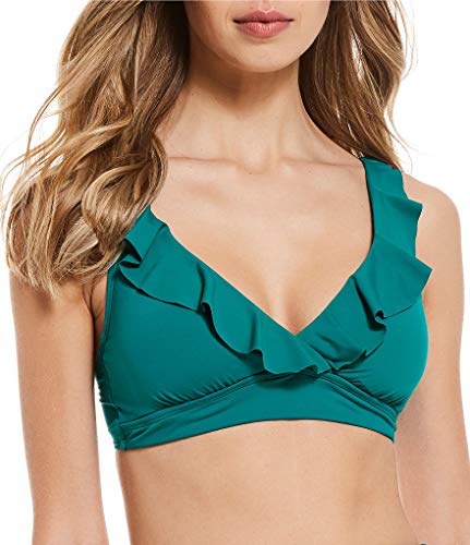 LAUREN RALPH LAUREN Sutiã feminino Beach Club liso com babados e aro, Verde escuro, 8