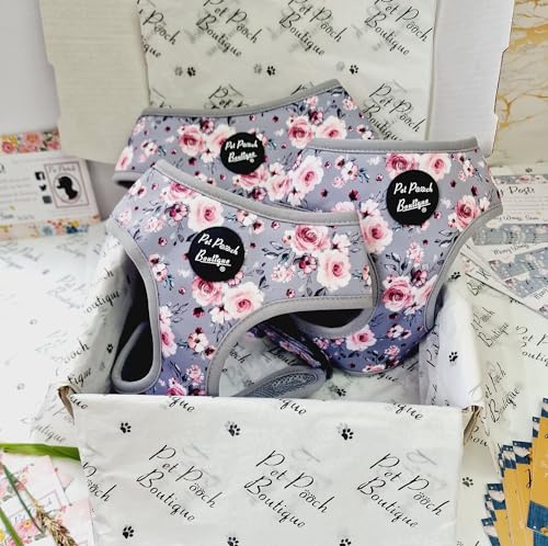 Secret Garden Floral Dog Harness XS, Grey, extra small