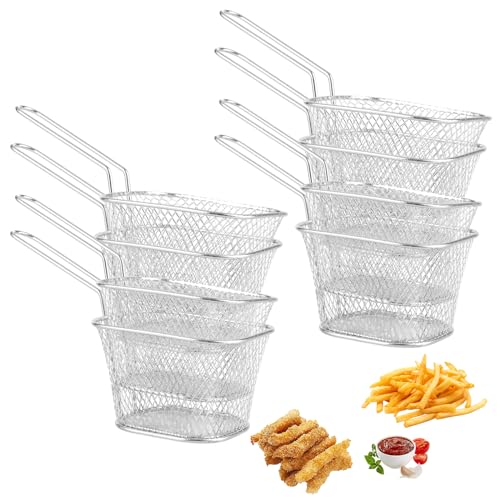 APACALI 8 cestas pequeñas para freír de acero inoxidable, mini cestas para freír para servir, patatas fritas con asa, cestas para patatas fritas, camarones, aros de cebolla