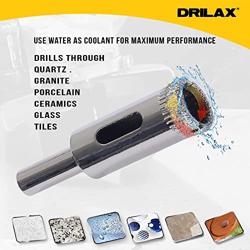 Drilax 5 Pcs Diamond Drill Bit Set 1/2" (0.5 In) Wet Use For Tiles, Glass, Fish Tanks, Marble Granite Ceramic Porcelain Bottles Quartz Coated Kitchen Bathroom Shower Lamps #TOP4