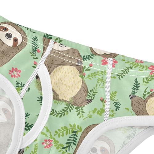 Wusikd Cute Sloths Boys' Underwear Cotton Flowers Green Boys Briefs Soft Toddler Underwear 2T4