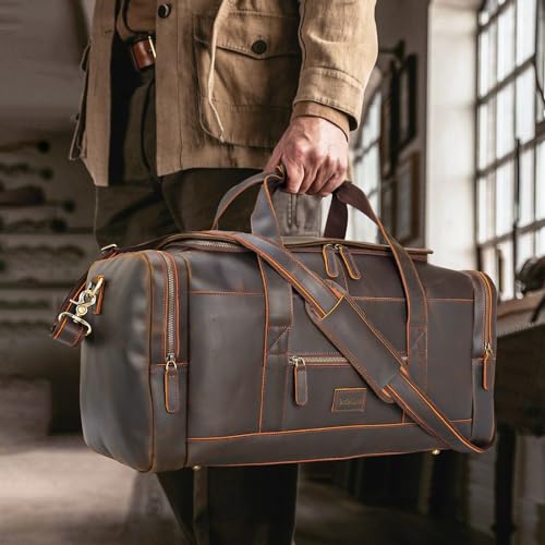 Polare 23" Full Grain Leather Travel Duffle Bag For Men 42L Duffel Bag Overnight Carry on Luggage Sport Weekender Bag3