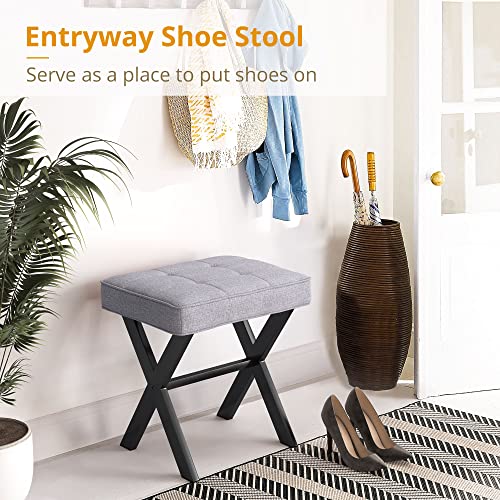 Lue Bona Vanity Stool, Square Linen Makeup Stool With Metal X Legs, Small Ottoman Stool Chair For Vanity, Modern Padded Vanity Seat Foot Rest Stool For Makeup Room, Living Room, Bathroom, Dark Gray #TOP4