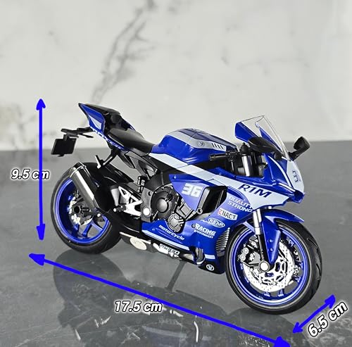 Image of die cast Yamaha R1M 36 Model Toy Metal Bike 1:12 Scale Realistic Alloy Metal with Light and Engine Sound Motorcycle Toy, Best Gift for Boys Men Kids Children (Blue Color)
