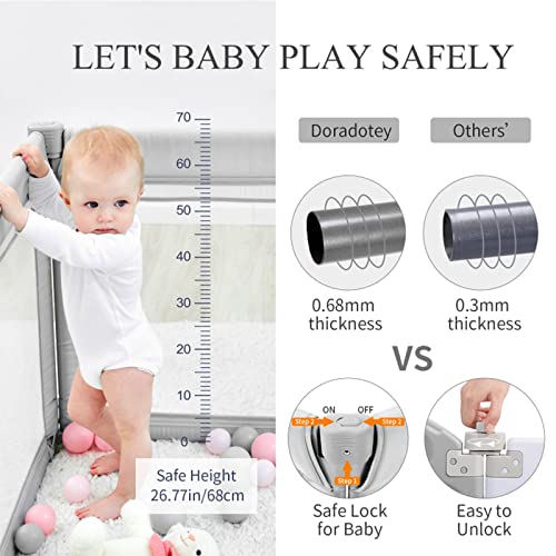 Image of Foldable Baby Playpen, Shape & Size Adjustable Playpen for Toddler, 79x71 Large Play Pens Safety Mesh Foldable Playard for Babies, Portable Baby Fence Play Area Kids Play Pen, Grey