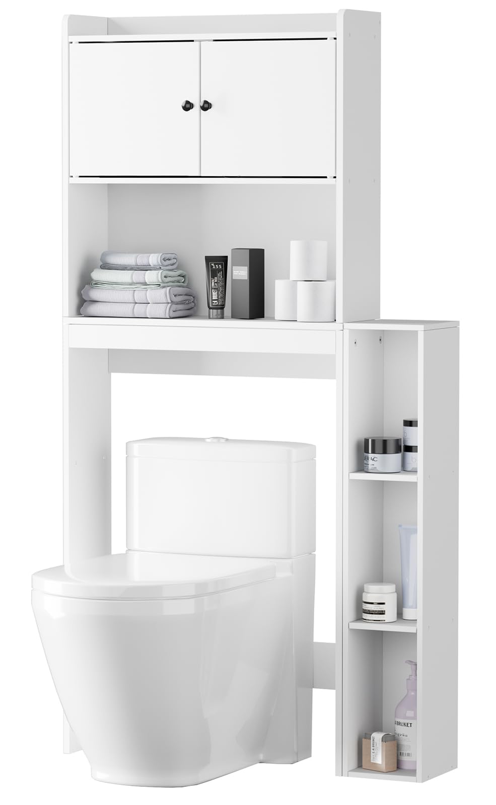 Waschmaschinenschrank mit 2 Türen - Weißer Badezimmerschrank 20x84x160 cm mit verstellbarem Einlegeboden & Seitenfach, 6 Fächer für Waschküche, Toilette & Bad