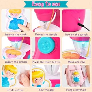 TUZT Mini Sewing Machine Toy Kit for Kids Beginners, 22pcs Portable Electric Sewing Machine with Sewing Kit, Light and Finger Guard, Birthday Christmas Gift for Kids Girls 4-12