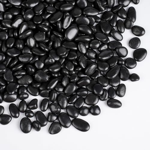 Image of 2.5 lbs Black Pebbles for Indoor Plants, 3 /8 inch Small Rocks for Plants Indoor, Succulent, Bamboo, Vase, Decorative Black River Rocks Pea Gravel, Highly Polished