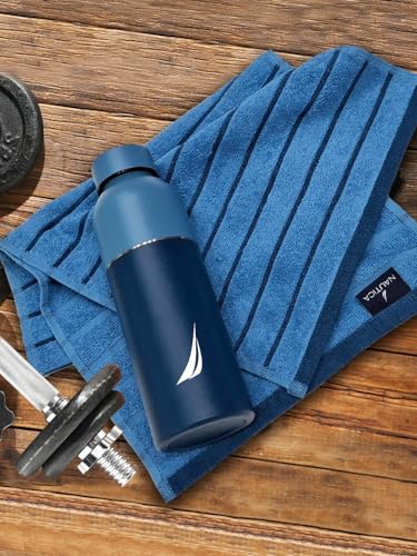 Image of NAUTICA Combo Set Gym Towel + Bottle | 3 PC Set- 1 Single WALL Bottle + 2 PCS Hand Towel | Combo Set for Gym, Yoga, Running & Training | NAVYBLUE