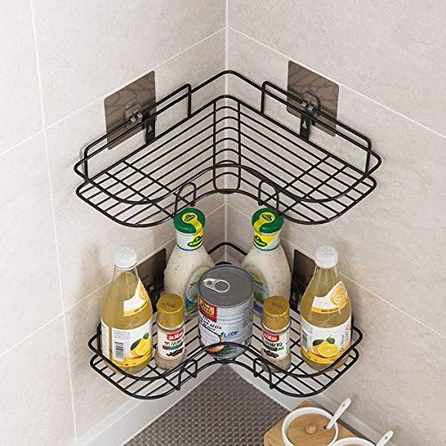 Mobhada Stainless Steel Bathroom Corner Shelf Organizer Storage Hanging Shower Caddy Rack (Black)