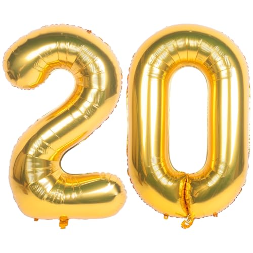 Image of 40 Inch gold Number Balloons 20 Helium Foil Mylar Balloon | Birthday Party banquet Decoration 20