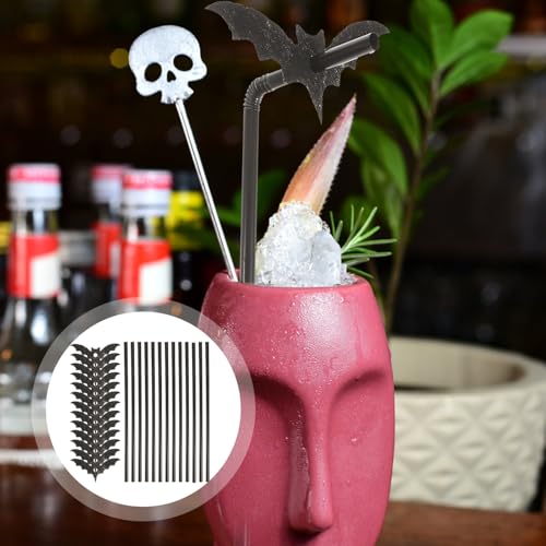 50 Pitillos de Plástico con Diseño de Murciélago Negro miniatura 6