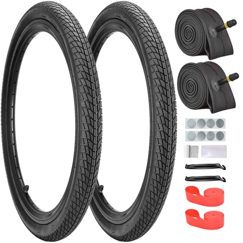 AKOSONE 20/24/26 Inch Bike Tire 20x1.75/24x1.75/26x1.75 Foldable Bicycle Tires & Tubes 32mm Schrader Valve with Repair Kit Rim Strip Levers for MTB Hybrid Commuter BMX Bicycles (black 20x1.75)