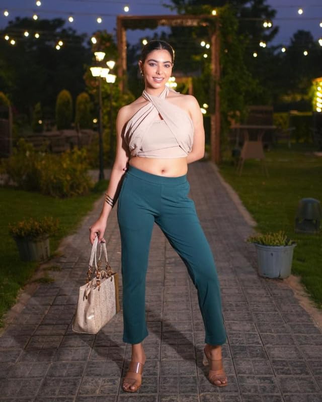 Image of Mlada All Day Cotton Track Pants for Women with 3 Zip Pockets | Regular Fit Mid Rise Track Pants with Stretchable Elastic Waist and Interlock Seams to Prevent Chafing