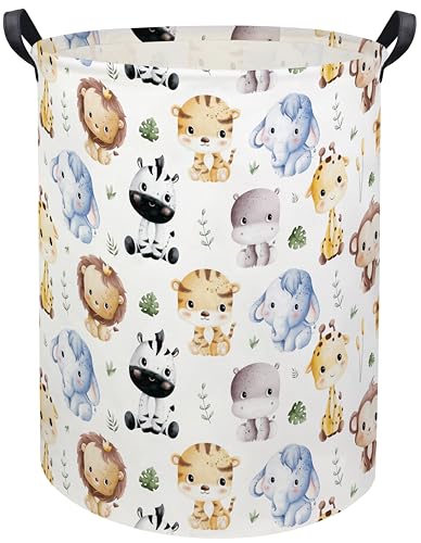 Image of HIYAGON Woodland Baby Laundry Basket Animal Baby Hamper for Nursery Girl Kids Pink Hamper Cute Kids Toys Storage Bin Organizer Animal Room Decor for Home(Cute Animal)