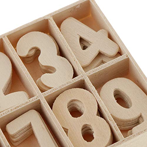 POFET Mixed Wooden 0-9 Numbers Unlackierte DIY-Dekorationen Kids Early Educational Learning Toys Games 120 Stück (Numbers) mit Aufbewahrungsbox-Tabletts