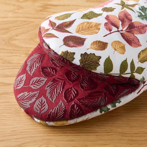 MARTHA-STEWART-Autumn-Harvest-Falling-Leaves-Mini-Oven-Mitt-2-Pack-Set-100-Cotton-with-Decorative-Non-Slip-Silicone-Grip-Heat-Resistant-TanRedGreen-55X8 MARTHA STEWART Autumn Harvest Falling Leaves Mini Oven Mitt 2 Pack Set 100 Cotton with Decorative Non Slip Silicone Grip Heat Resistant TanRedGreen 55X8