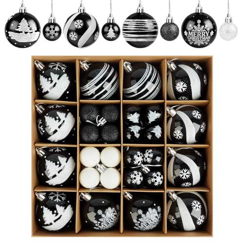 ilauke Weihnachtskugeln, 44 pcs Weihnachtsdeko Plastik Schwarz Weiß,...