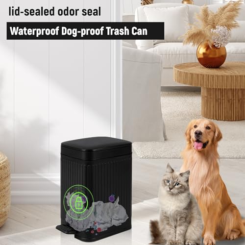 Image of rejomiik Small Bathroom Trash Can with Lid Slim Soft Close Garbage Can Step Wastebasket Container Trash Bin for Office Bedroom Kitchen Living Room (1.9 Gallon Black)