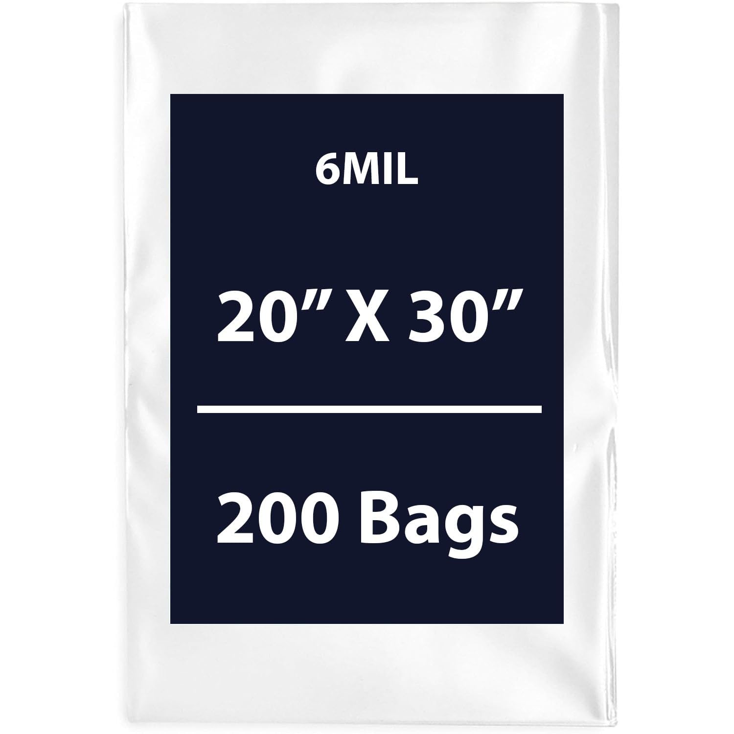 Clear Flat Poly Bags, 6Mil 20" X 30" & 200 Bags | Low-Density Polyethylene (LDPE), Flat Open Top Plastic Packaging Packing | Flexible and Durable
