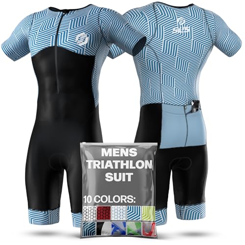 SLS3 Traje de Triatlón para Hombre - Tri Suit con Mangas Aerodinámicas para Hombre - Tejidos Pro FX para Triatlón Masculino (Ocean Blue Blur, L)