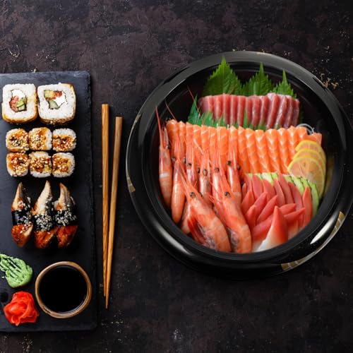 Plato redondo multiuso para sushi, plástico negro miniatura 7