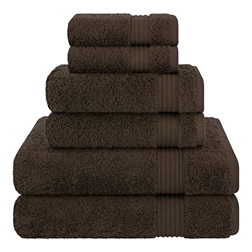Cotton Paradise 100% Cotton Turkish Towel Set Soft Absorbent Quick Dry 6 Piece Towel Set Chocolate Brown