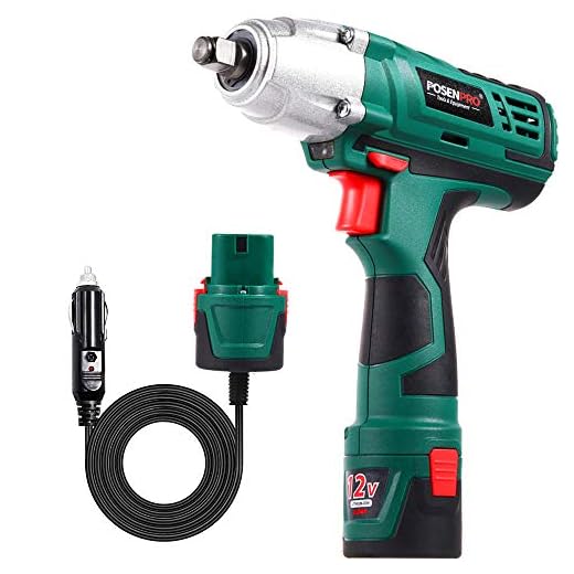 POSENPRO Cordless Impact Wrench Kit,Double Power(Battery-Powered and Corded-Electric),221 ft-lbs 300 N.M Torque,12Volts &1/2 Inch Portable Car Impact Wrench
