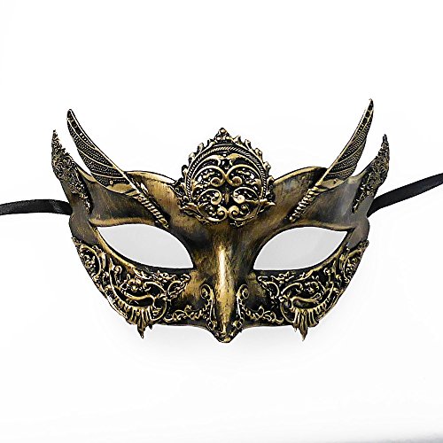 Roman Warrior Venetian Masquerade Mask - Greek Venetian Masquerade Mask - Metallic Sun God Mask - Mardi Gras Costume Gold/Ivory