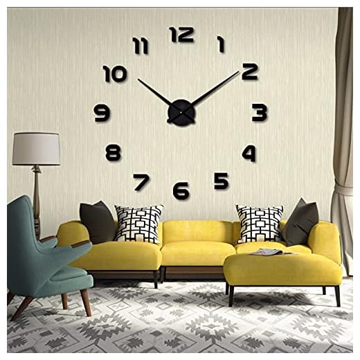 THIDARGO 3D DIY Wall Clock Arabic Numerals Clock Frameless Mirror Surface Wall Sticker Home Decor for Living Room Bedroom(Not Including Battery) Suit for (19-27 Inch, Black)