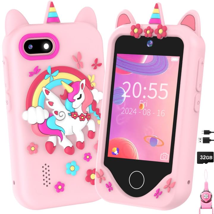 Kids Smart Phone for Girls Gifts - Toddler Christmas Birthday Gift for Age 3 4 5 6 Year Old, Kids Cell Phone Toy with Touchscreen, Dual Cameras,