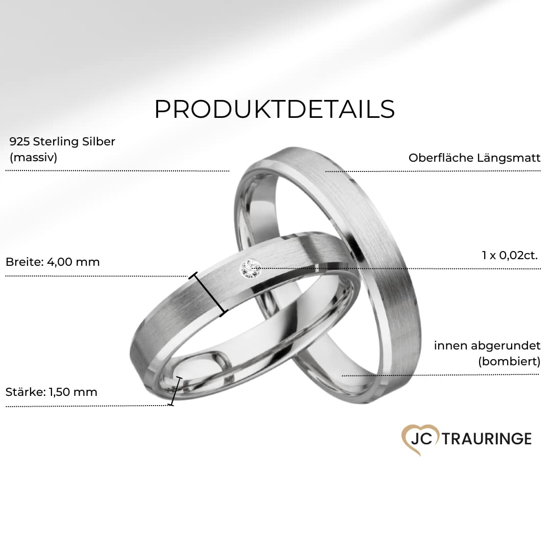 JC Eheringe Verlobungsringe Trauringe Freundschaftsringe Silber 925 Sterling * inkl. GRATIS Etui und Zirkonia Steine S029