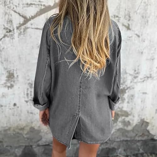 Oversized Denim Blazer for Women, 2025 Casual Lapel Open Front Jackets, Women's Retro Loose Long Sleeve Denim Jacket4