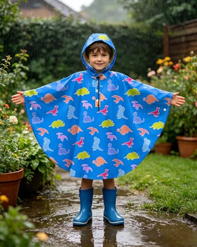 Image of OlyPegic Kids Rain Poncho with Hooded Reusable Waterproof Lightweight Ponchos Kids Boy Girl Raincoat Outwear