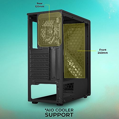 Image of ZEBRONICS Atomic Mid-Tower Premium Gaming Cabinet - Black, ATX /M-ATX /M-ITX, 1 x 120 mm RGB Inner Glow Rear Fan, LED Strip with Control Switch, Tempered Glass Side Panel, USB 3.0, USB 2.0 (Black)