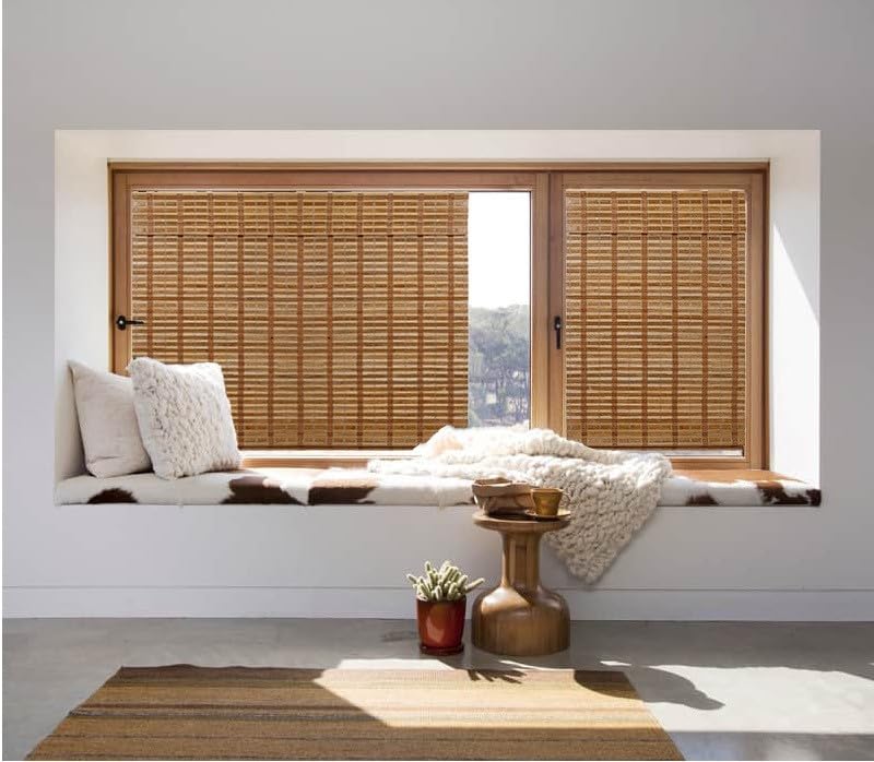 TJ Global Cordless Bamboo Window Blind Sun Shade, Light Filtering Roman Shades - Caramel Toffee (W72 X L64)
