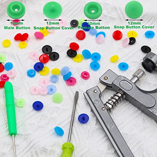 Eutenghao Plastic Snap Buttons No-Sew Snap Fasteners T5 Snaps Tool Kit With Snaps Pliers Glossy Round Resin Buttons Fasteners For Clothing Sewing,Rain Coat,Bibs,Diaper,Bibs,Clothes(10 Colors,200Sets) #TOP1