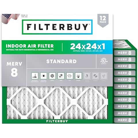 Filterbuy 24x24x1 Air Filter MERV 8 Dust Defense (12-Pack), Pleated HVAC AC Furnace Air Filters Replacement (Actual Size: 23.38 x 23.38 x 0.75 Inches) Cover