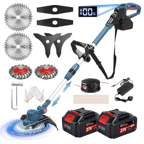 Cordless Strimmer, Garden Strimmer Cordless with Weed Brush and 2 x...