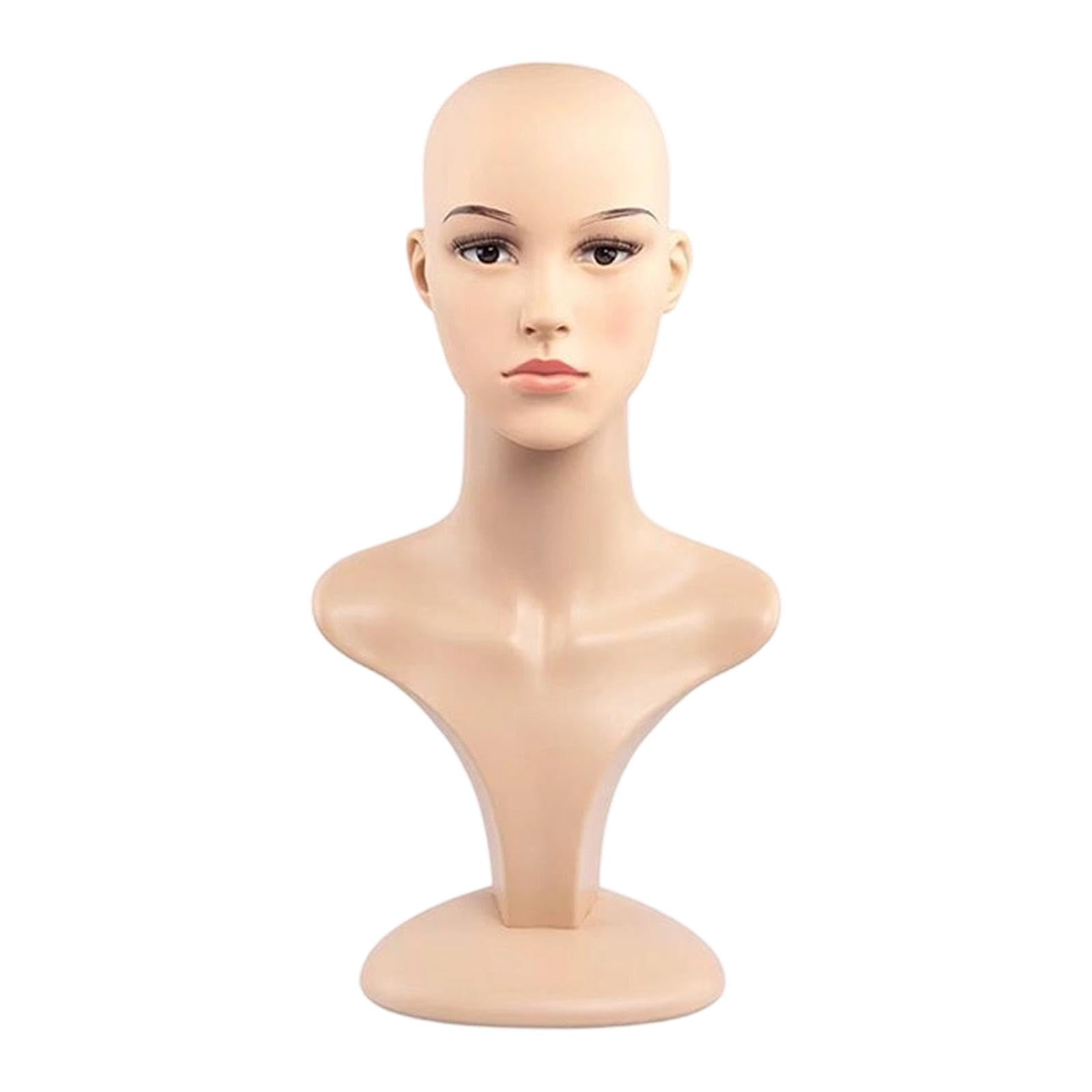 Milageto Busto di testa di manichino femminile realistico, con trucco per accessori di bellezza e berretto da casa, Style B