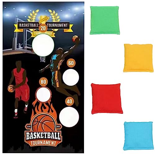 Kiwochy Basketball Party Wurfspiel mit 4 Bohnen Säcke Basketball Deko Banner Sandsack Wurfspiel Kinder Outdoor Wurfspiel für Familientreffen Preisspiele Gruppensport Basketball Geburtstag Deko