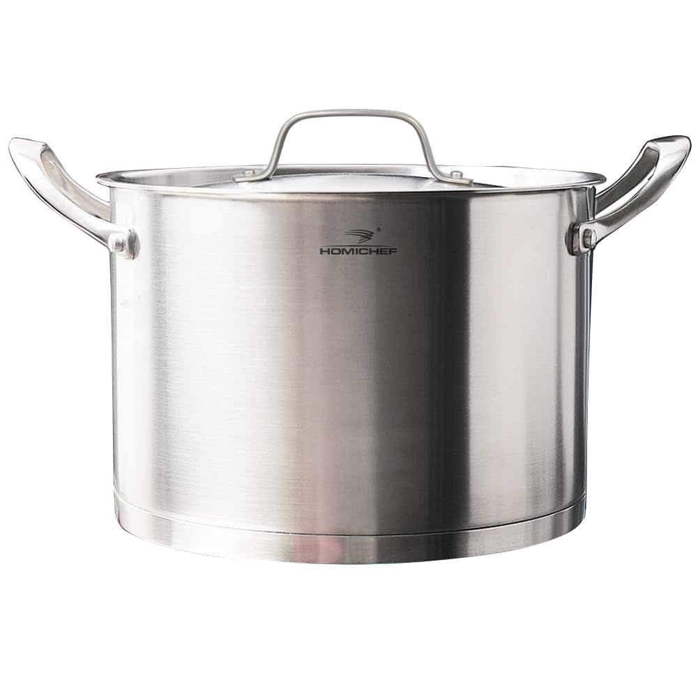 HOMICHEF Matte Olla de Acero Inoxidable Sin Níquel Pulido 3.2L Con Tapa (Sin Recubrimiento Tóxico Sin Palo, 20 CM Lado Recto)