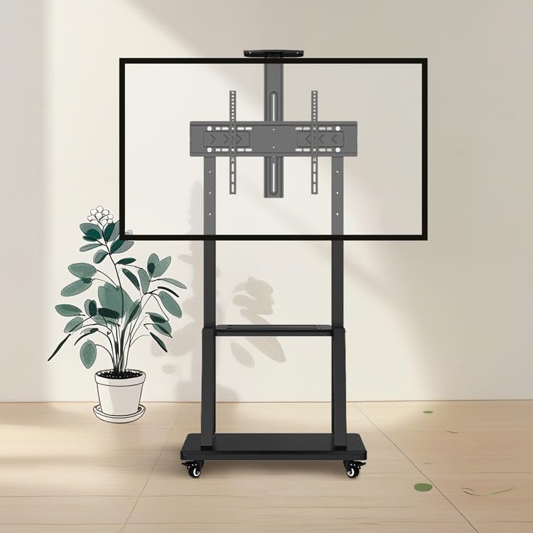 Image of SRB Rolling /Mobile TV Cart with Wheels for 32-75 inch LCD /LED /4K TVs, TV Floor Stand with Shelf, Holds up to 100 lbs, Adjustable Height Trolley, Max VESA 600 x 400 mm (32-75 Inch)