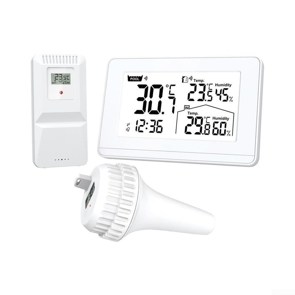 Termómetro de piscina, 3 en 1 e higrómetro LCD retroiluminado con registros