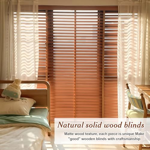 2" Slats Wood Blinds for Indoor Windows, Custom Wood Window Blinds, Wooden Venetian Horizontal Blinds & Shades for Indoor Windows, Office, Living Room, Bedroom