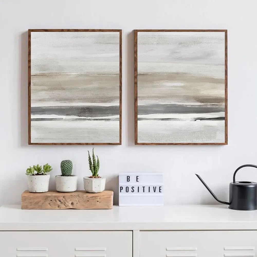 WBYZAC Set of 2-Beige and Gray Abstract Print Canvas Painting Watercolor Print Modern Minimalist Posters For Living Room Kitchen Office Decor-40 * 60cm (No Frame)